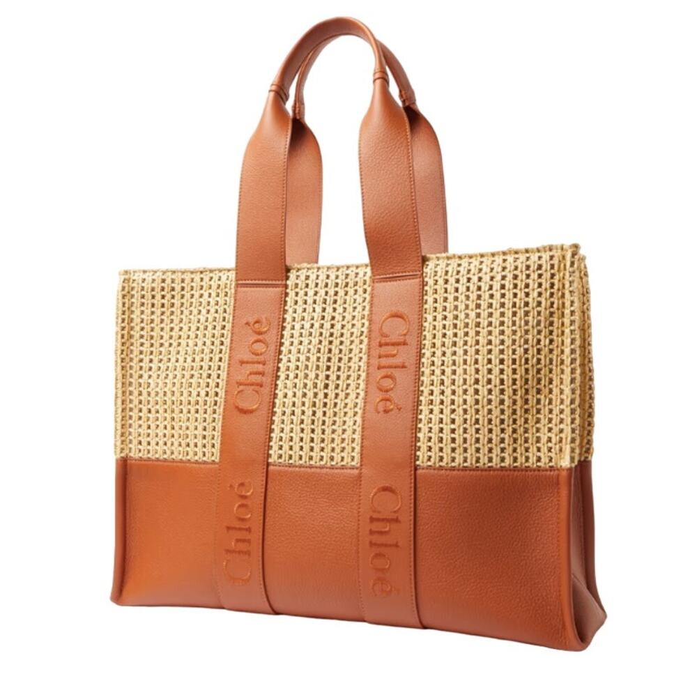 $2090 NEW CHLOE WOODY LARGE RAFFIA LEATHER SUMMER TOTE BAG PURSE NWT